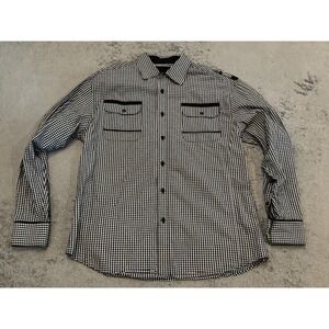 Knockout Jeans Shirt Mens XL White Black Plaid Long Sleeve Button Pockets